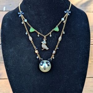 Betsey Johnson Pearl Critters Bird and Panda Layered Necklace, Retired